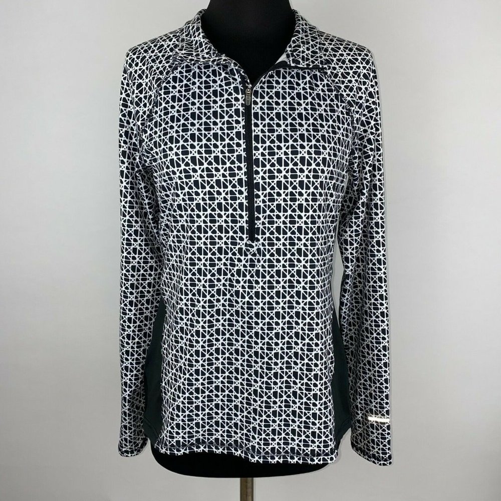 C9 By Champion S White Black Patterned Partial Zip Front Top Long Sleeve